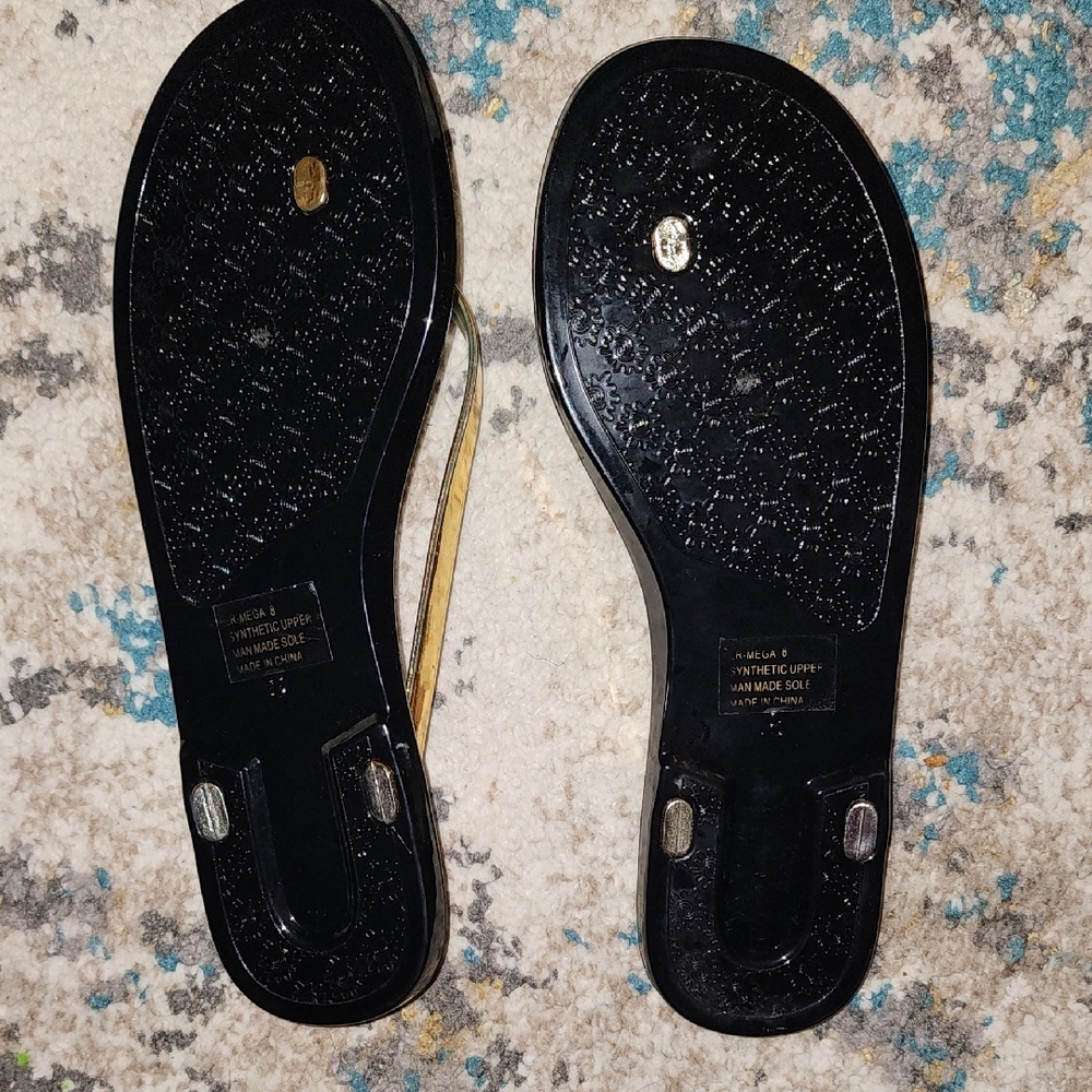 NWOT London Rebel X ASOS Black a Gold Women's Thong Flip Flop Sandals Size 8 - Picture 7 of 10